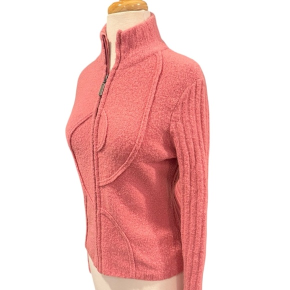 Alexandra Bartlett Pink Boucle Full Zip Mock Neck Wool Sweater Jacket Medium - Picture 2 of 11